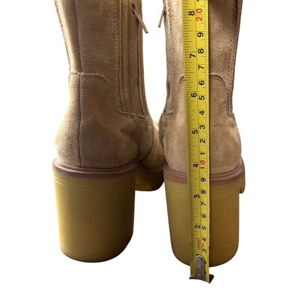 Oasis Society Womens Size 7 Beige Suede Ankle Boots Chunky Heel & Side Zippers - Picture 7 of 11